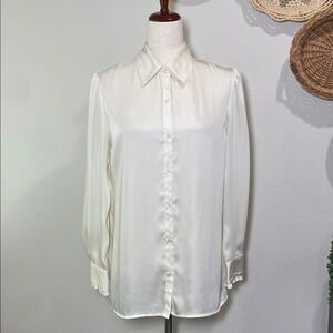 Vintage Y2K Jaclyn Smith Ivory Silky Ruffle Blouse Cottagecore Size 6